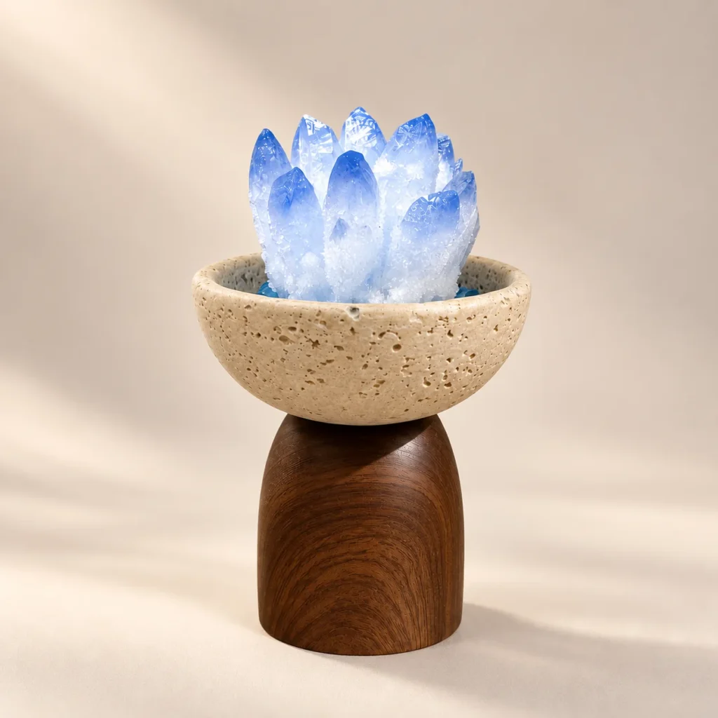 Blue Dew Woodstand Crystal Bowl